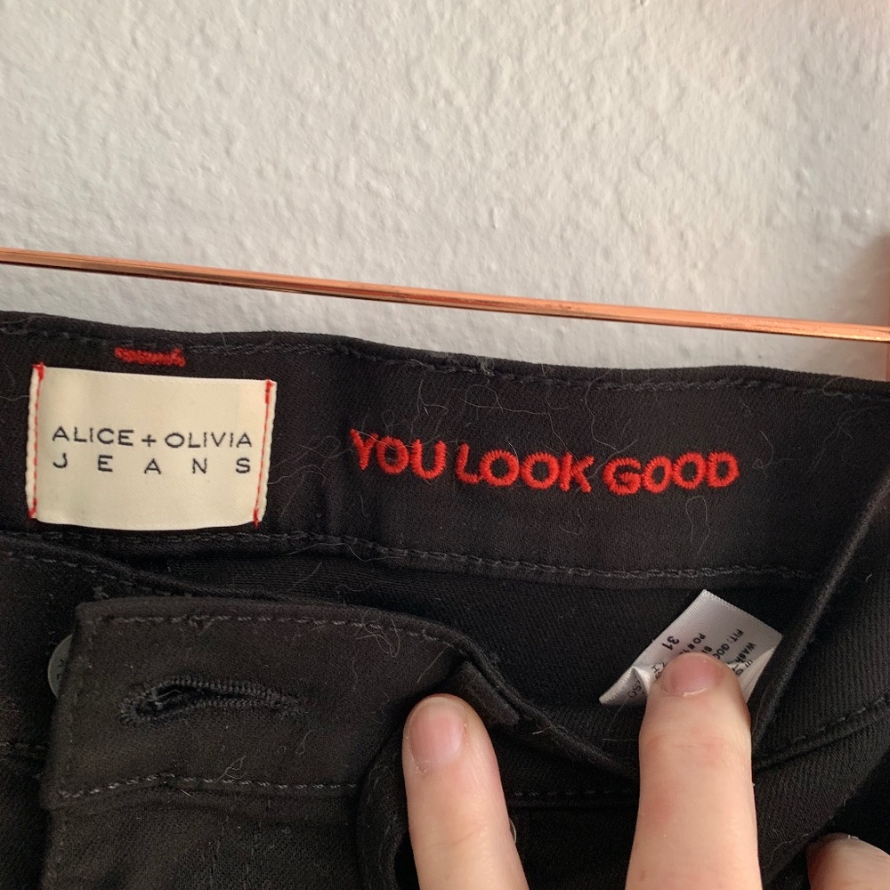 Alice + Olivia Black Jeans — You Look Good Embroidered Waist